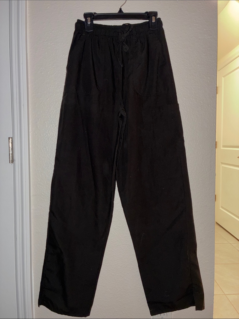 Women's Black Scrubs Wide-Leg Pants with Drawstring Waist